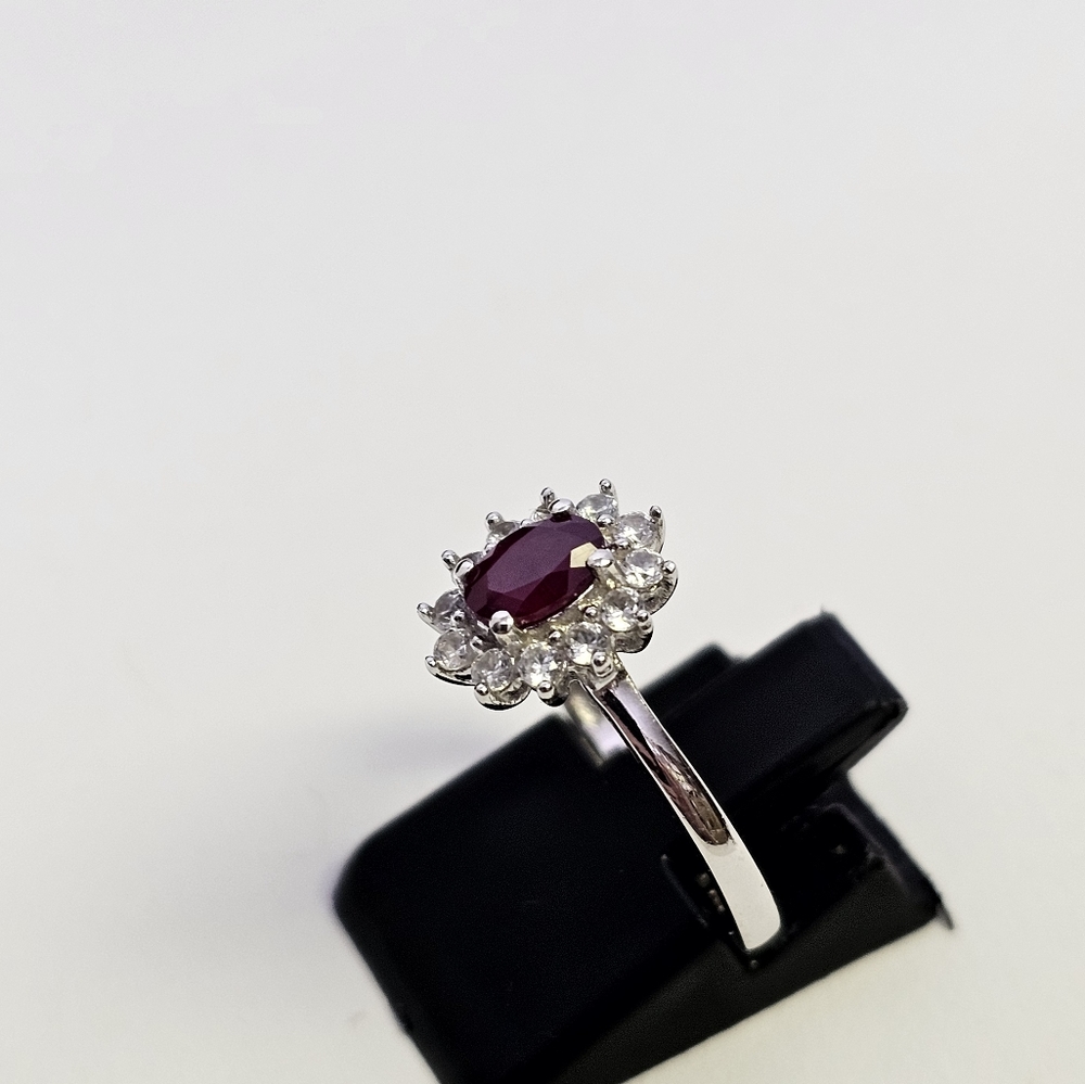 Genuine Royal Thai Ruby and White Zircon in Platinum Sterling Ring Size 7! ♥️ - Picture 6 of 9